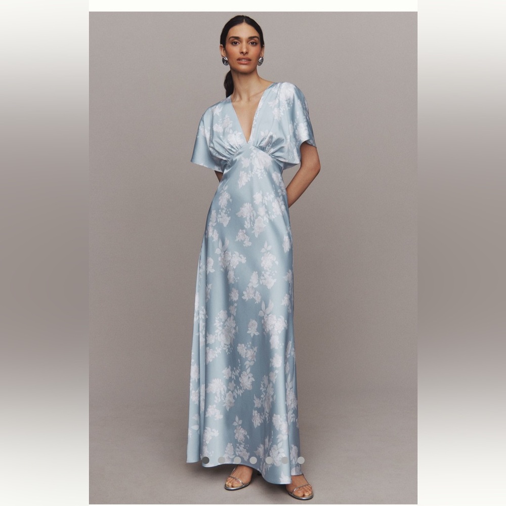 BHLDN Leila Deep V Flutter Sleeve Satin A-line dress NWT